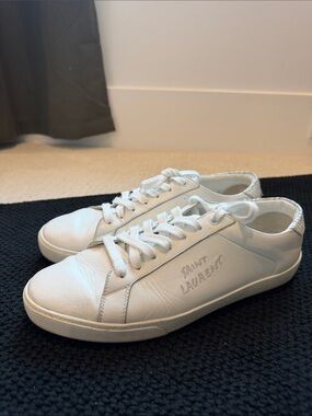Saint Laurent White Leather Low-Top Lace-Up Sneakers